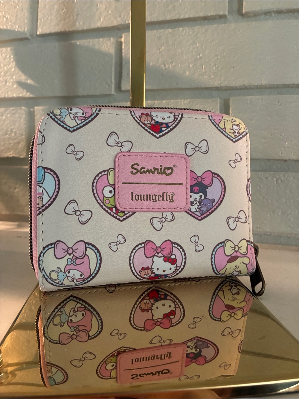 Sanrio Loungefly White Pink Heart Pattern Zip Wallet